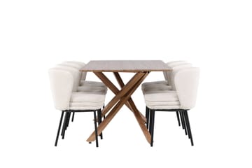 Piazza Matgrupp 180 cm Rektangulär med 6 Agnes stolar - Mocca/Vit - Products - Möbler - Bord & matgrupp - Matgrupp