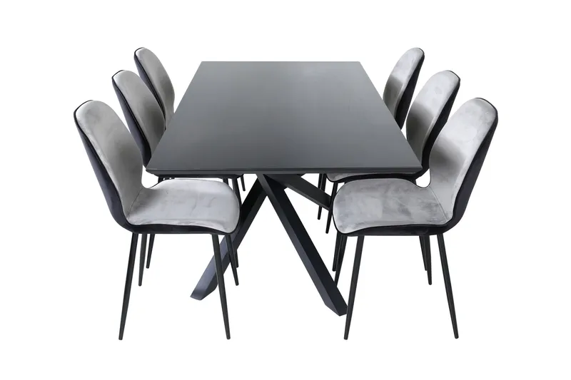 Piazza Matgrupp 180 cm Rektangulär med 6 Emma stolar - Svart - Products - Möbler - Bord & matgrupp - Matgrupp