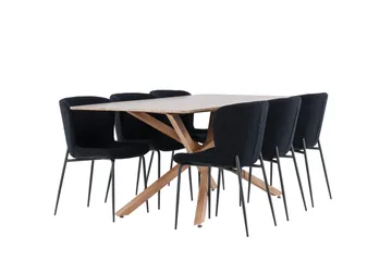 Piazza Matgrupp 180 cm Rektangulär med 6 Modesto stolar - Mocca/Svart - Products - Möbler - Bord & matgrupp - Matgrupp