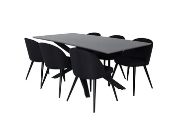 Piazza Matgrupp 180 cm Rektangulär med 6 Velvet stolar - Svart - Products - Möbler - Bord & matgrupp - Matgrupp