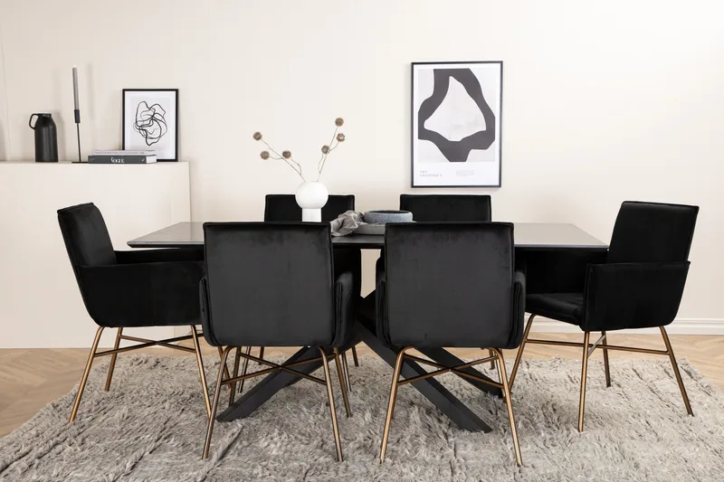 Piazza Matgrupp 180 cm Rektangulär med 6 Petra stolar - Svart - Products - Möbler - Bord & matgrupp - Matgrupp