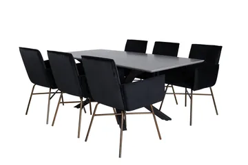 Piazza Matgrupp 180 cm Rektangulär med 6 Petra stolar - Svart - Products - Möbler - Bord & matgrupp - Matgrupp