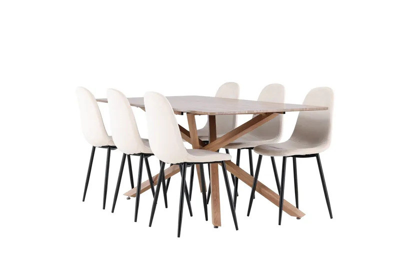 Piazza Matgrupp 180 cm Rektangulär med 6 Polar stolar, Mocca/Beige