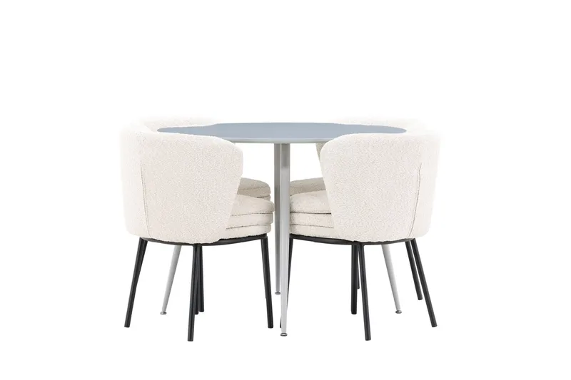 Plaza Matgrupp 100 cm Rund med 4 Agnes stolar, Grå/Vit