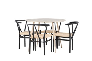Plaza Matgrupp 100 cm Rund med 4 Alfons stolar - Whitewash/Svart - Products - Möbler - Bord & matgrupp - Matgrupp
