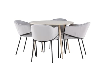 Plaza Matgrupp 100 cm Rund med 4 Evelina stolar - Whitewash/Grå - Products - Möbler - Bord & matgrupp - Matgrupp