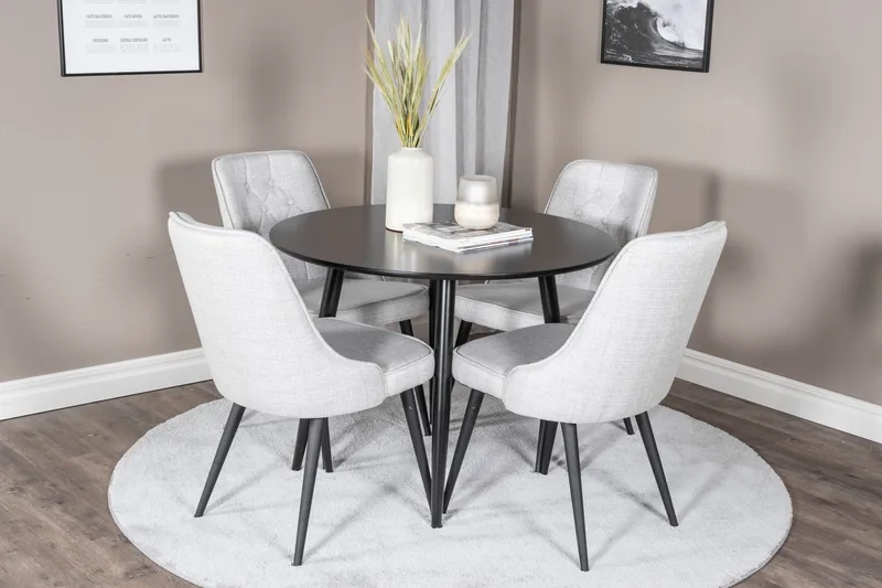 Plaza Matgrupp 100 cm Rund med 4 Velvet Deluxe stolar - Svart - Products - Möbler - Bord & matgrupp - Matgrupp