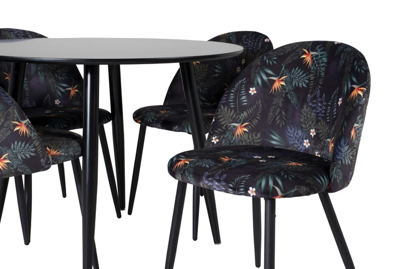 Plaza Matgrupp 100 cm Rund med 4 Velvet stolar - Svart - Products - Möbler - Bord & matgrupp - Matgrupp