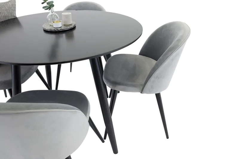 Plaza Matgrupp 100 cm Rund med 4 Velvet stolar, Svart