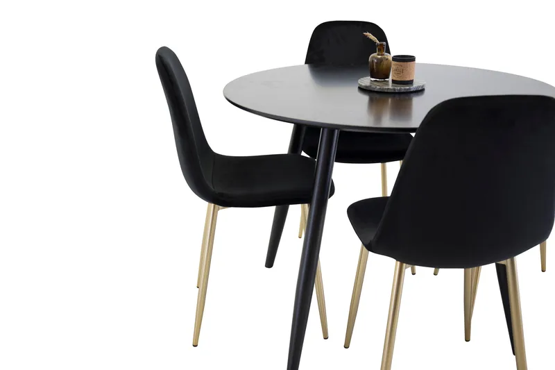 Plaza Matgrupp 100 cm Rund med 4 Polar stolar, Svart/Guld