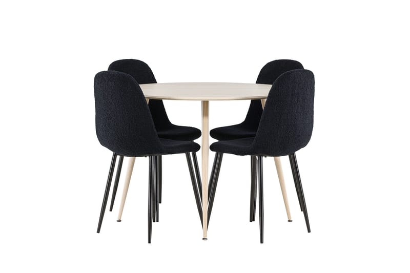 Plaza Matgrupp 100 cm Rund med 4 Polar stolar - Whitewash/Svart - Products - Möbler - Bord & matgrupp - Matgrupp