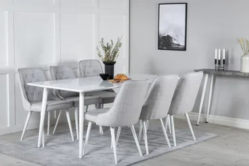 Polar Matgrupp 180 cm Rektangulär med 6 Velvet Deluxe stolar - Grå - Products - Möbler - Bord & matgrupp - Matgrupp