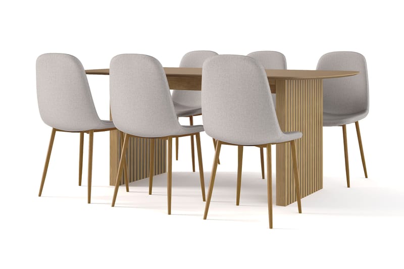 Richeto Matbord 180 cm ek +  6 st Nibe stol grå med ek ben, Natur/Grå