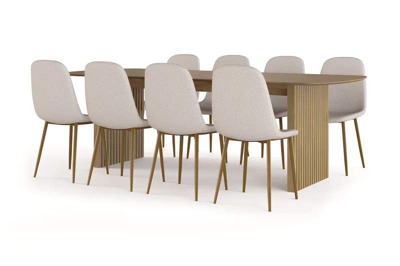 Richeto Matbord 240 cm ek +  8 st Nibe stol beige med ek ben - Natur/Beige - Products - Möbler - Bord & matgrupp - Matgrupp