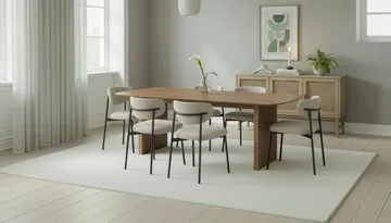 Richeto Matbord 240 cm med 6 Lucy Matstolar - Naturlig finish / Greige Bouclé / Metallben Svart - Products - Möbler - Bord & matgrupp - Matgrupp