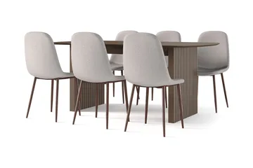 Richeto Matbord Rökt Ek 180 cm valnöt +  6 st Nibe stol beige med valnöt ben, Brun/Beige