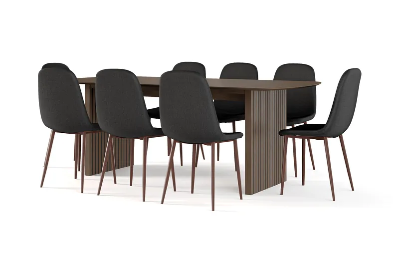 Richeto Matbord Rökt Ek 210 cm valnöt +  8 st Nibe stol svart med valnöt ben, Brun/Svart