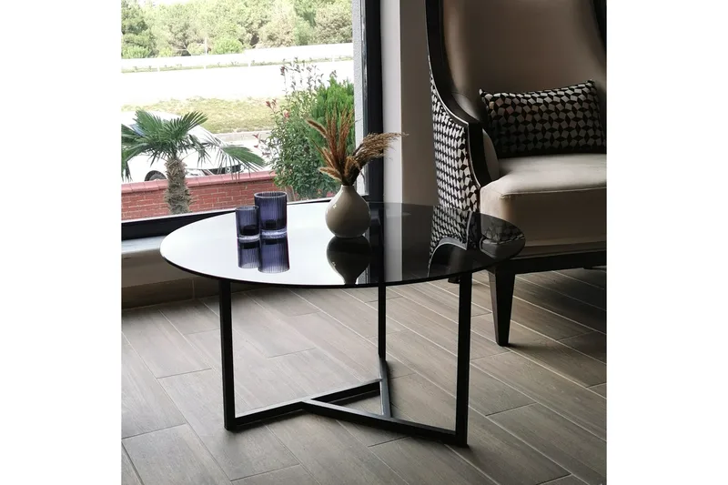 Sabani Soffbord 75 cm Runt X-formade Ben - Grå - Products - Möbler - Bord & matgrupp - Soffbord