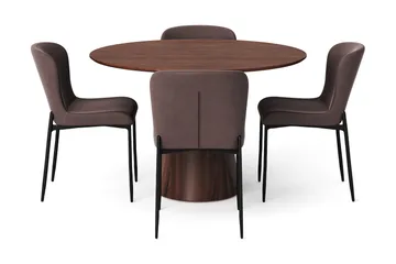 Siena Matgrupp runt 110 cm Valnöt med 4 Elsie Matstolar - Valnöt/Brun - Products - Möbler - Bord & matgrupp - Matgrupp