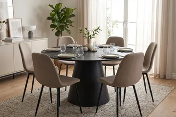 Siena Matgrupp runt 150 cm Svart med 6 Nibe Matstolar - Svartlaserad ek - Products - Möbler - Bord & matgrupp - Matgrupp