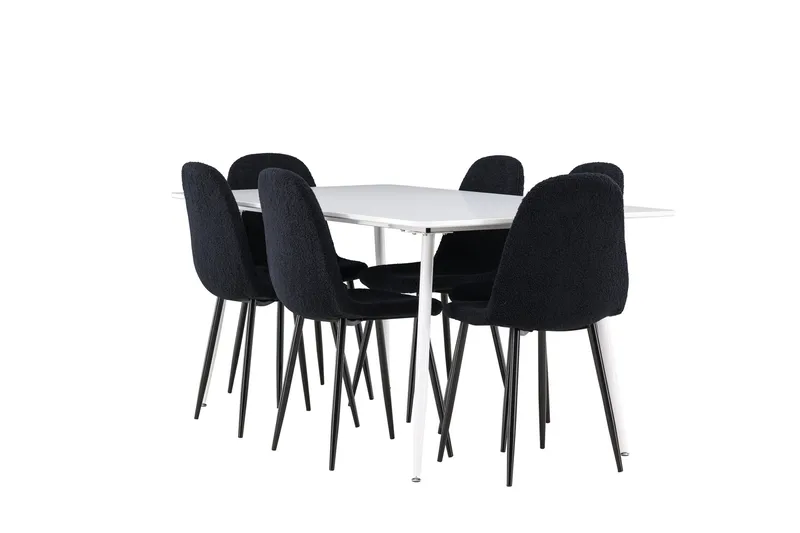 Silar Matgrupp 180 cm Rektangulär med 6 Polar stolar, Vit/Svart