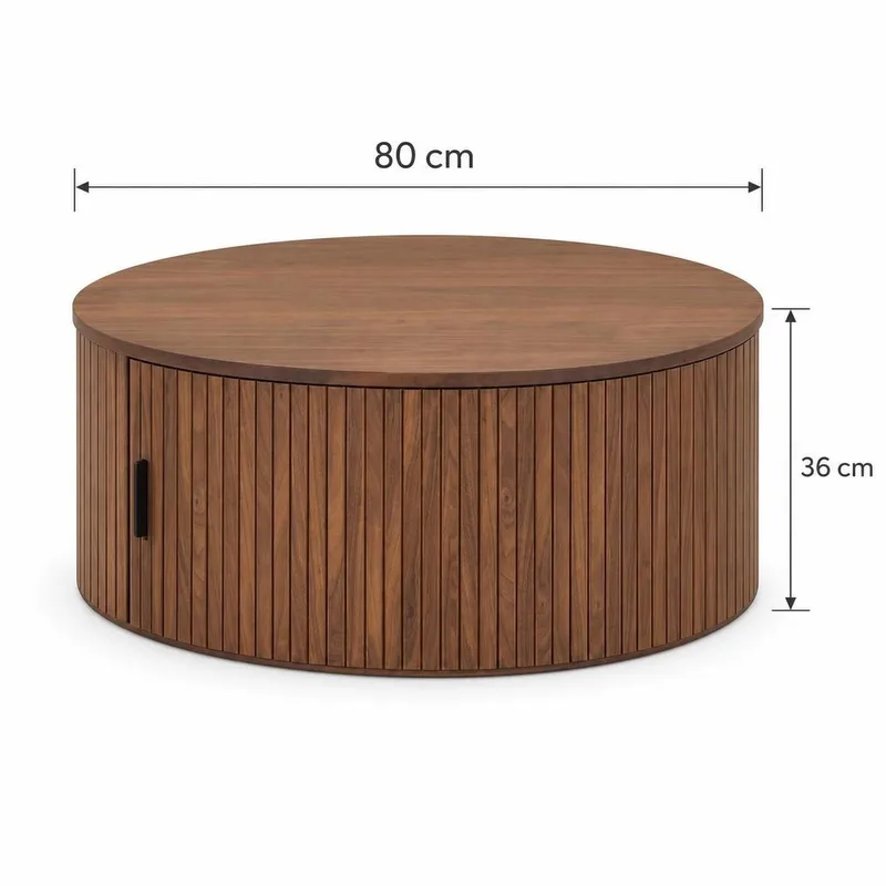 Noira Runt Soffbord 80 cm med Förvaring Låda - Valnöt - Products - Möbler - Bord & matgrupp - Soffbord - Soffbord med förvaring