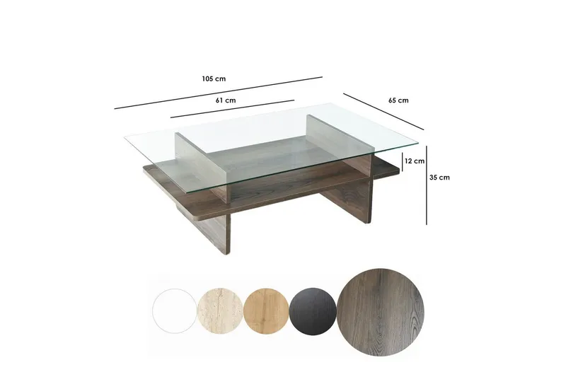 Soffbord Rubby Rektangel Valnöt / Transparent - Valnöt / Transparent - Products - Möbler - Bord & matgrupp - Soffbord