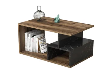 Soffbord Garavelo Soffbord 90 cm med Förvaring Hyllor Marmormönster Svart,Trä/Natur,Mörkbrun - Products - Möbler - Bord & matgrupp - Soffbord - Soffbord med förvaring