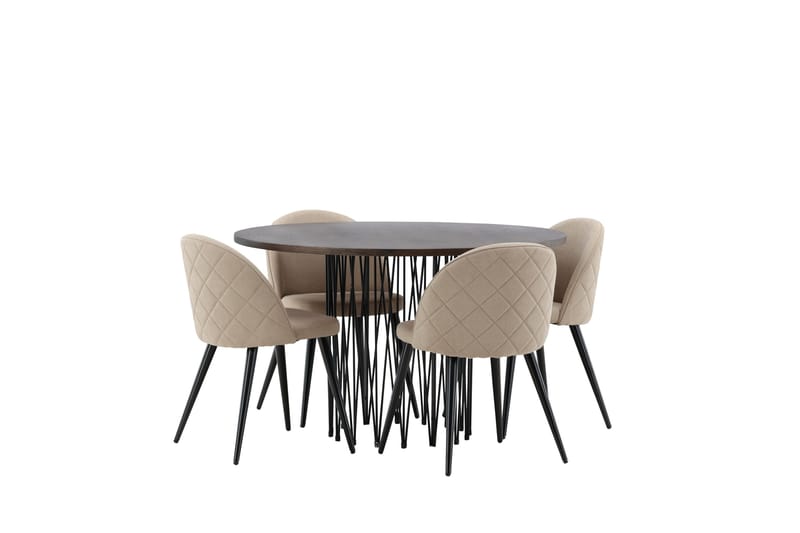 Stone Matgrupp 120 cm Rund med 4 Velvet stolar - Beige - Products - Möbler - Bord & matgrupp - Matgrupp