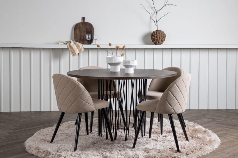 Stone Matgrupp 120 cm Rund med 4 Velvet stolar - Beige - Products - Möbler - Bord & matgrupp - Matgrupp