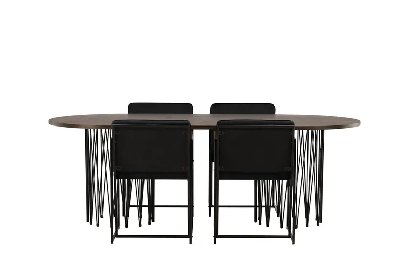 Stone Matgrupp 220 cm Oval med 4 Richmond stolar, Svart