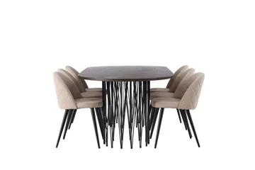 Stone Matgrupp 220 cm Rektangulär med 6 Velvet stolar - Beige - Products - Möbler - Bord & matgrupp - Matgrupp