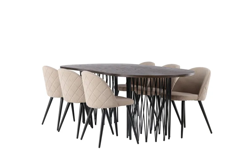 Stone Matgrupp 220 cm Rektangulär med 6 Velvet stolar - Beige - Products - Möbler - Bord & matgrupp - Matgrupp