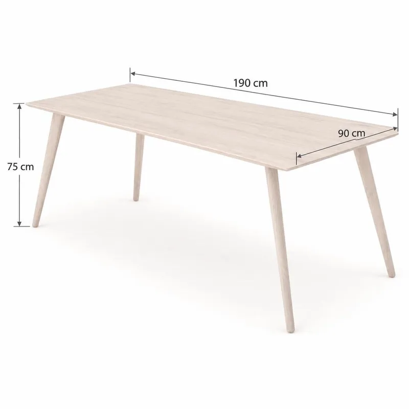 Tyrö Rektangulär Matbord & köksbord 190x90 cm Askträ - Whitewash - Products - Möbler - Bord & matgrupp - Matbord & köksbord