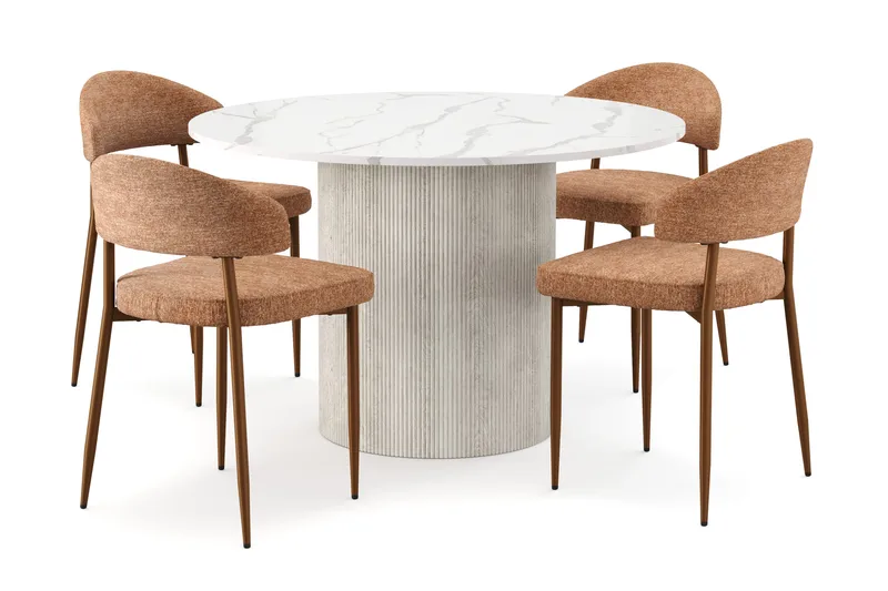 Uppveda Matbord 120 cm Rund med 4 st Jairam Matstolar, Vit