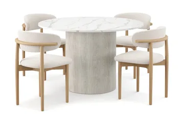 Uppveda Matbord 120 cm Rund med 4 st Jaiveer Matstolar - Vit - Products - Möbler - Bord & matgrupp - Matgrupp