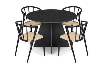 Vera Matgrupp runt 110 cm Svart med 4 Winston Matstolar - Svart - Products - Möbler - Bord & matgrupp - Matgrupp