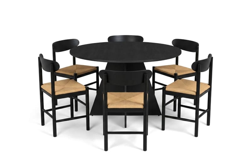 Vera Matgrupp runt 130 cm Svart med 6 Malte Matstolar - Products - Möbler - Bord & matgrupp - Matgrupp