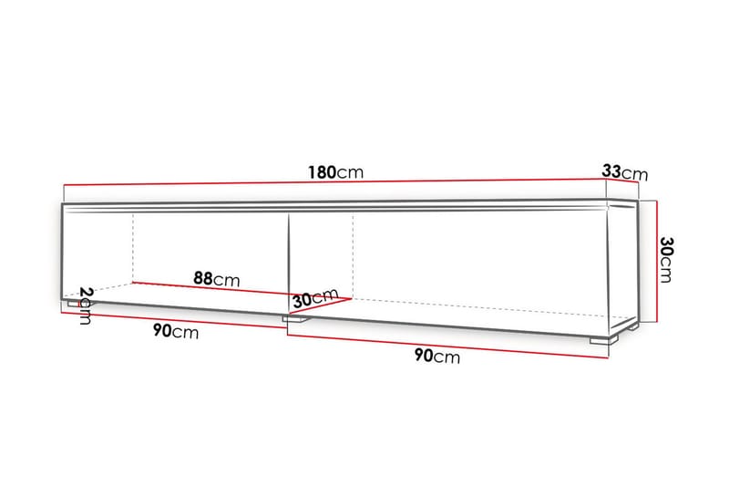 Cuguen Tv-skåp 180 cm Vit LED - Ljus Natur - Products - Möbler - TV- & Mediamöbler - TV bänk & mediabänk
