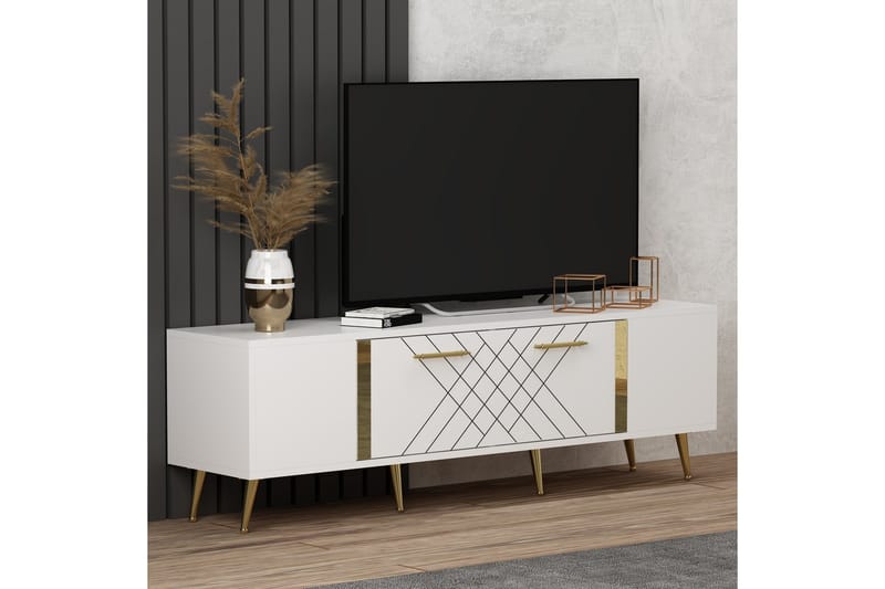 Detas Tv-bänk 150x35 cm Vit/Guld - Hanah Home - Products - Möbler - TV- & Mediamöbler - TV bänk & mediabänk