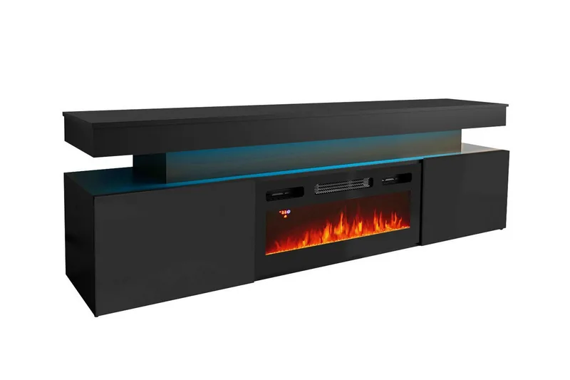 Glenndale Tv bänk med Förvaring + LED kamin + Belysning 190 - Svart - Products - Möbler - TV- & Mediamöbler - TV bänk & mediabänk
