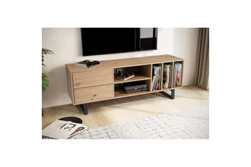 Lowboard Wohnling modernt spånskiva, 2 lådor, förvaringsbrickor, metallben, modern stil Ek - Ek - Products - Möbler - TV- & Mediamöbler - TV bänk & mediabänk