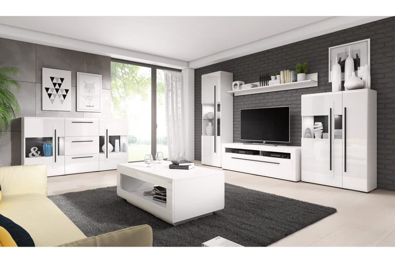Maricruz TV-bänk 140 cm - Vit/Vit högglans - Products - Möbler - TV- & Mediamöbler - TV bänk & mediabänk