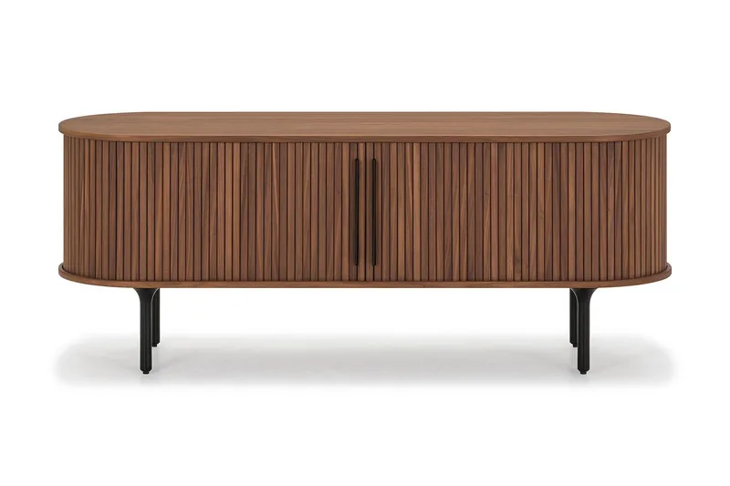 Noira Oval TV bänk Valnöt 150x45 cm Ribbad, Mörkbrunt / Brunt Trä
