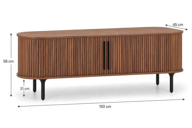 Noira Oval TV bänk Valnöt 150x45 cm Ribbad - Mörkbrunt / Brunt Trä - Products - Möbler - TV- & Mediamöbler - TV bänk & mediabänk