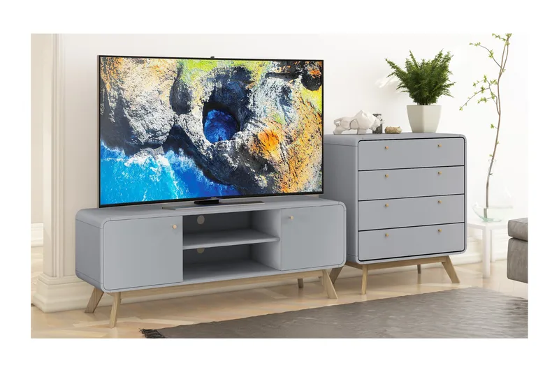 Olivet Tv-bänk 140 cm - Grå - Products - Möbler - TV- & Mediamöbler - TV bänk & mediabänk
