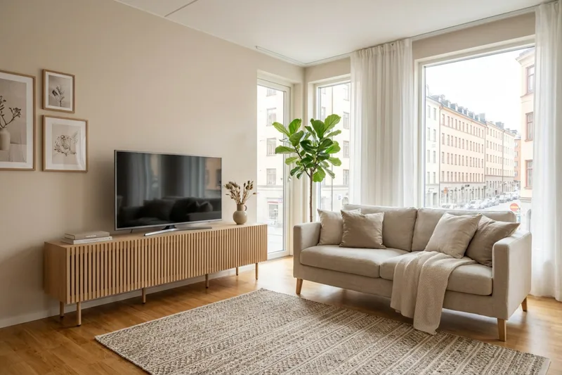 Peyra Ribbad Tv-bänk med Förvaring 200 cm - Ek - Products - Möbler - TV- & Mediamöbler - TV bänk & mediabänk