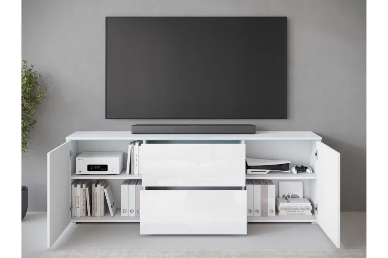 Sherie Tv-bänk 180 cm - Vit/Grå - Products - Möbler - TV- & Mediamöbler - TV bänk & mediabänk