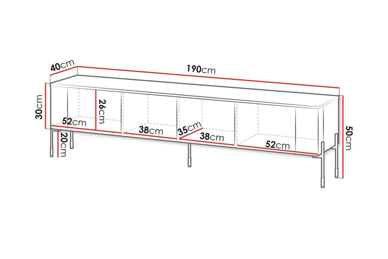 Sherie Tv-bänk 190x40 cm - Vit - Products - Möbler - TV- & Mediamöbler - TV bänk & mediabänk