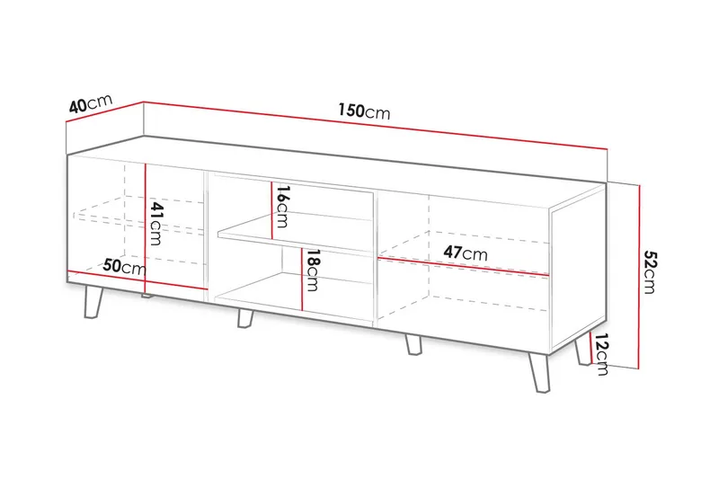 Växjö Tv bänk med Förvaring + Hylla - Svart / Ek / Ribbad - Products - Möbler - TV- & Mediamöbler - TV bänk & mediabänk